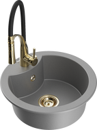 Mexen Diego žulový drez 1-komorový s kuchynskou batériou Aster, šedý - 6512-71-73450-57-G