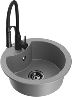 Mexen Diego granitový kuchynský drez s 1-komorou a kuchynskou batériou Aster, šedý - 6512-71-73450-70-B