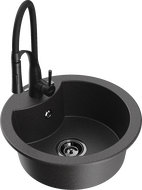 Mexen Diego žulový kuchynský drez s jednou komorou s kuchynskou batériou Aster, čierny škvrnitý - 6512-76-73450-70-B