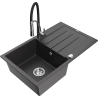 Mexen Bruno granitový kuchynský drez s 1 komorou, odkvapkávacom a kuchynskou batériou Aster, čierny bodkovaný