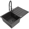 Mexen Bruno granitový drez 1-komorový s odkvapkávačom a kuchynskou batériou Aster, čierny s bodkami - 6513-76-73450-07-B