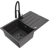 Mexen Bruno žulový kuchynský drez 1-komorový s odkvapom a kuchynskou batériou Aster, čierny škvrnitý - 6513-76-73450-70-B