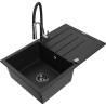 Mexen Bruno granitový drez 1-komorový s odkvapkávacou plochou a kuchynskou batériou Aster, čierny - 6513-77-73450-07-B