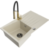 Mexen Cesar Granitový drez s 1 komorou, odkvapkávačom a kuchynskou batériou Aster, béžový - 6514-69-73450-57-B