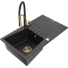 Mexen Cesar granitový drez s jednou komorou s odkvapkávačom a kuchynskou batériou Aster, čierny/strieborný metalický