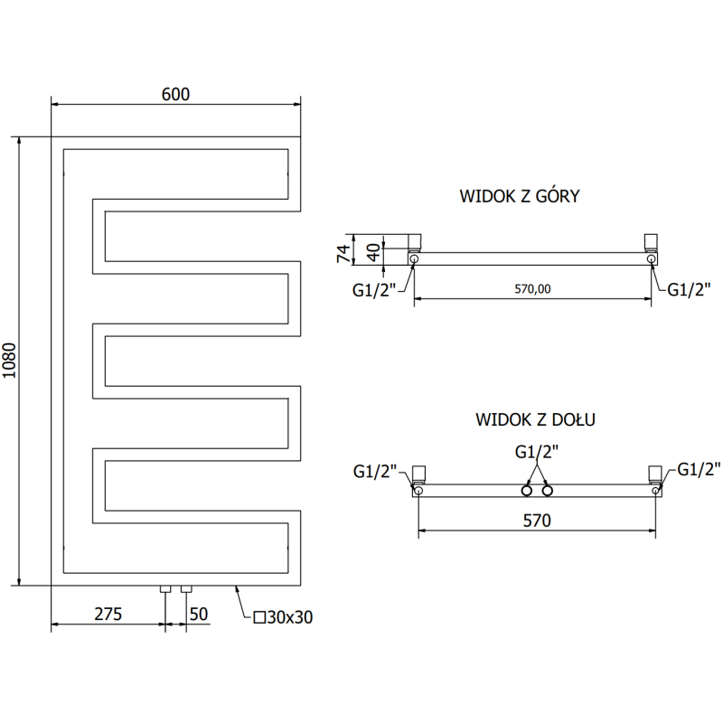 Mexen Floryda dekoratívny radiátor 1080 x 600 mm, 358 W, biely - W206-1080-600-00-20