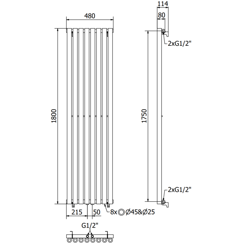 Mexen Nevada dekoratívny radiátor 1800 x 480 mm, 940 W, čierny - W201-1800-480-00-70