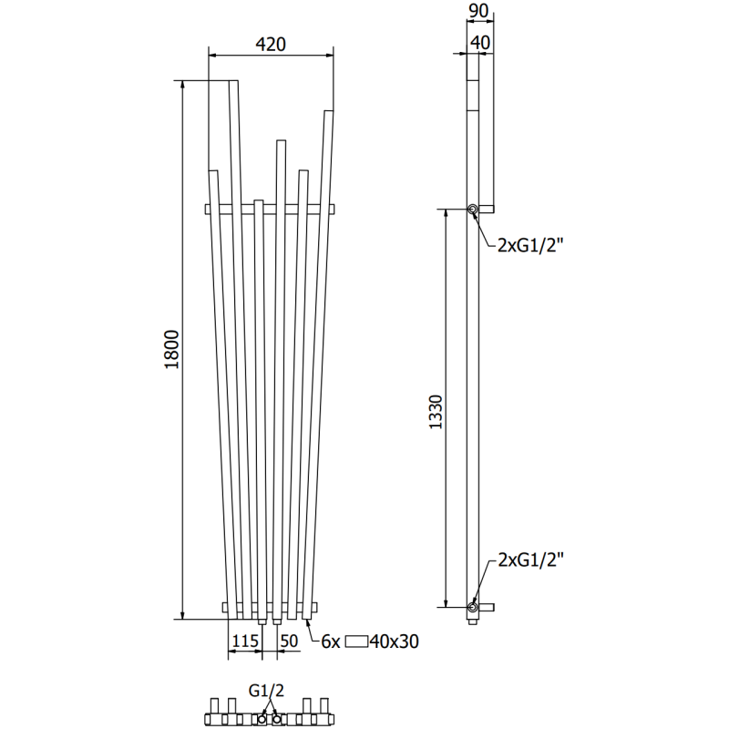 Mexen Omaha dekoratívny radiátor 1800 x 420 mm, 655 W, biely - W208-1800-420-00-20