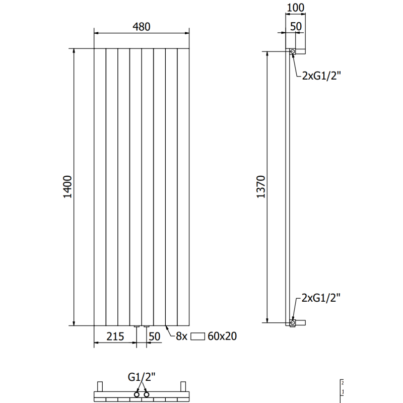 Mexen Topeka dekoratívny radiátor 1400 x 480 mm, 950 W, čierny - W210-1400-480-00-70