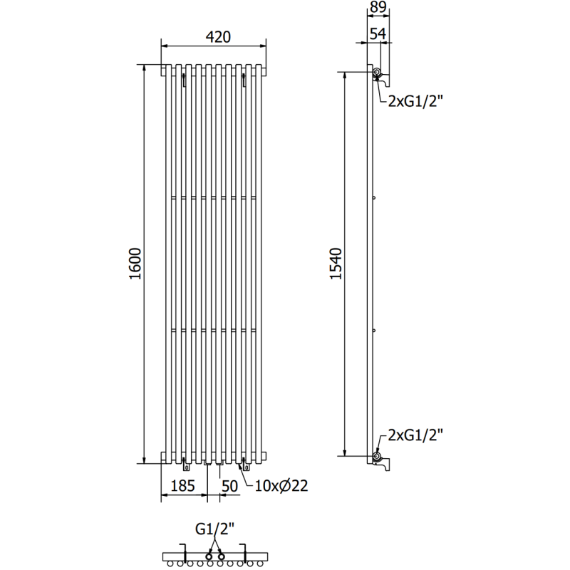 Mexen Tulsa dekoratívny radiátor 1600 x 420 mm, 613 W, čierny - W219-1600-420-00-70