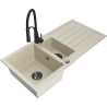 Mexen Andres žulový drez 1,5-komorový s odkvapkávačom a kuchynskou batériou Aster, béžový - 6515-69-73450-70-B