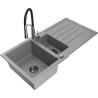 Mexen Andres granitový drez 1,5-komorový s odkvapkávačom a kuchynskou batériou Aster, sivý - 6515-71-73450-07-B
