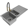 Mexen Andres granitový drez 1,5-komorový s odkvapkávačom a kuchynskou batériou Aster, sivý - 6515-71-73450-57-B
