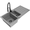 Mexen Andres žulový kuchynský drez s 1,5-komorou, s odkvapkávačom a kuchynskou batériou Aster, sivý - 6515-71-73450-70-B