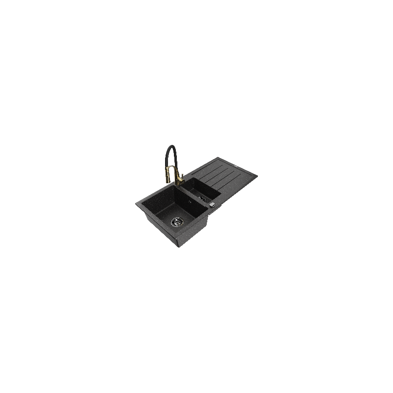 Mexen Andres granitový drez s 1,5 komorou, odkvapkávačom a kuchynskou batériou Aster, čierny/strieborný