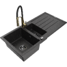 Mexen Andres granitový drez s 1,5 komorou, odkvapkávačom a kuchynskou batériou Aster, čierny/strieborný