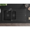 Mexen Andres kamenný drez 1,5-komorový s odkvapkávačom a kuchynskou batériou Aster, čierny/strieborný