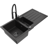 Mexen Andres kamenný drez 1,5-komorový s odkvapkávačom a kuchynskou batériou Aster, čierny/strieborný