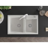 Mexen Tomas Granitový dvojkomorový kuchynský drez s kuchynskou batériou Aster, biela - 6516-20-73450-02