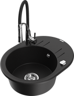 Mexen Kevin žulový kuchynský drez s 1 komorou, odkvapkávačom a kuchynskou batériou Aster, čierny - 6517-77-73450-07