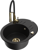 Mexen Kevin granitový drez 1-komorový s odkvapkávačom a kuchynskou batériou Aster, čierny - 6517-77-73450-57-G