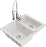 Mexen Carlos granitový drez s batériou Aster, biely - 6518-20-73450-02