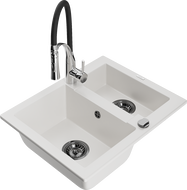 Mexen Carlos granitový drez 1,5-komorový s kuchynskou batériou Aster, biely - 6518-20-73450-07-B