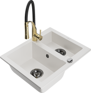 Mexen Carlos 1,5-komorový granitový drez s kuchynskou batériou Aster, biely - 6518-20-73450-57-B