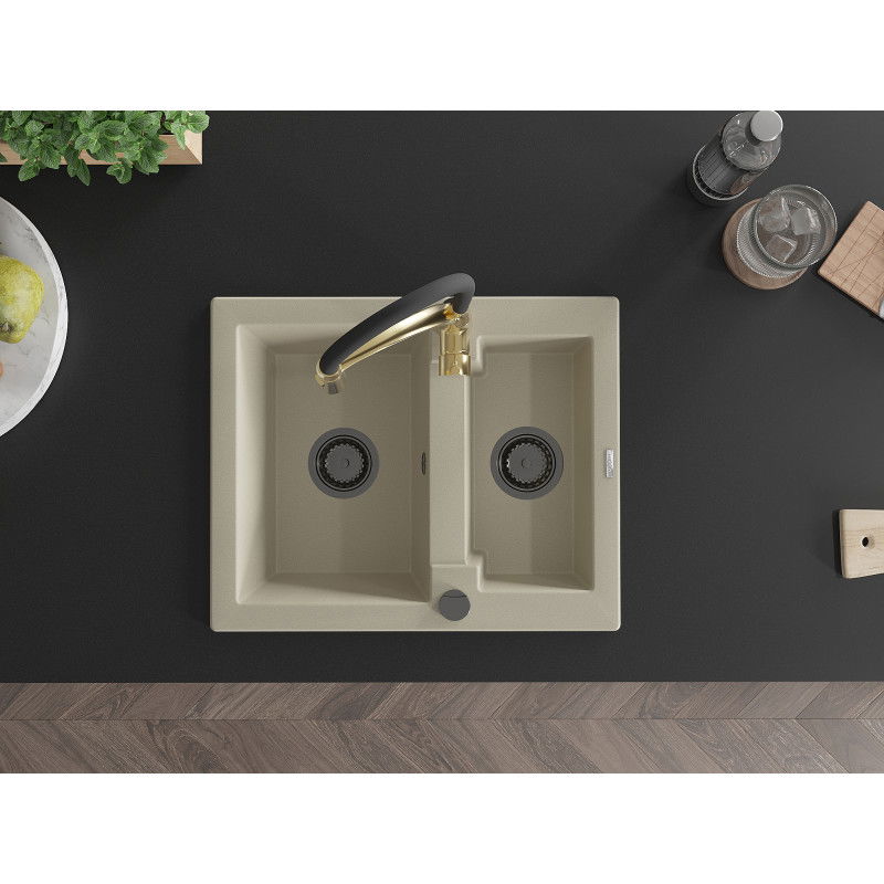Mexen Carlos Granitový Drez 1,5-komorový s kuchynskou batériou Aster, béžový - 6518-69-73450-57-B