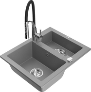 Mexen Carlos žulový drez 1,5-komorový s kuchynskou batériou Aster, sivý - 6518-71-73450-07