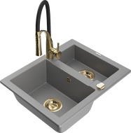 Mexen Carlos granitový drez 1,5-komorový s kuchynskou batériou Aster, sivý - 6518-71-73450-57-G