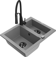 Mexen Carlos granitový drez s 1,5 komorou s kuchynskou batériou Aster, sivý - 6518-71-73450-70-B