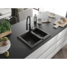 Mexen Carlos žulový drez 1,5-komorový s kuchynskou batériou Aster, čierny/zlatý metalik - 6518-75-73450-70-B