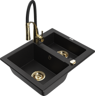 Mexen Carlos granitový kuchynský drez 1,5-komorový s kuchynskou batériou Aster, čierny - 6518-77-73450-57-G