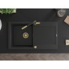 Mexen Leo granitový kuchynský drez s 1 komorou, odkvapkávačom a kuchynskou batériou Flora, čierny - 6501-77-670401-57-G