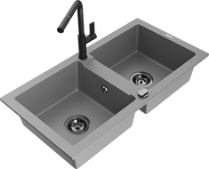 Mexen Mario drez z granitu s 2 komorami a kuchynskou batériou Flora, sivý - 6504-71-670401-70-B