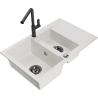 Mexen Gaspar granitový drez s 1,5-miskou s odkvapkávačom a kuchynskou batériou Flora, biela - 6507-20-670401-70-B