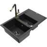Mexen Gaspar granitový drez 1,5-komorový s odkvapkávacou plochou a kuchynskou batériou Flora, čierny/strieborný