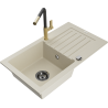 Mexen Pablo granitový kuchynský drez s 1 komorou a odkvapkávačom a kuchynskou batériou Flora, béžový - 6510-69-670401-57-B