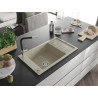 Mexen Elias žulový drez 1-komorový s odkvapkávačom a kuchynskou batériou Flora, béžový - 6511-69-670401-07