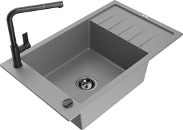 Mexen Elias žulový jednodrez s odkvapkávačom a kuchynskou batériou Flora, sivý - 6511-71-670401-70-B