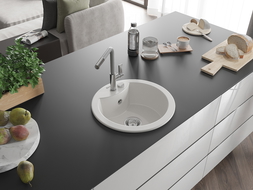 Mexen Diego granitový jednodrez s kuchynskou batériou Flora, biely - 6512-20-670401-06