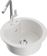 Mexen Diego granitový jednodrez s kuchynskou batériou Flora, biely - 6512-20-670401-06