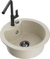 Mexen Diego granitový kuchynský drez s 1 komorou s kuchynskou batériou Flora, béžový - 6512-69-670401-70-B