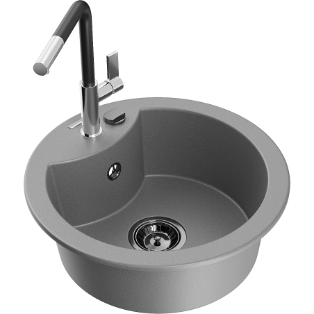 Mexen Diego granitový drez 1-komorový s kuchynskou batériou Flora, sivý - 6512-71-670401-07-B