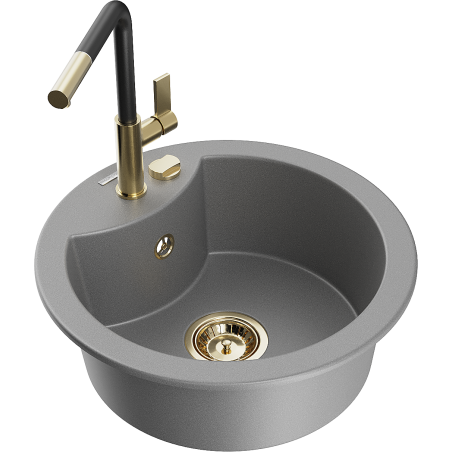 Mexen Diego žulový kuchynský drez s jednou komorou a kuchynskou batériou Flora, sivý - 6512-71-670401-57-G