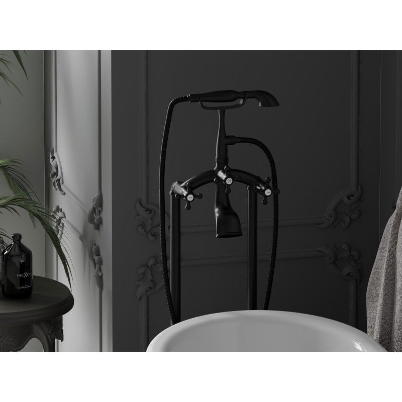 Mexen Retro voľne stojaca vaňová batéria, čierna - 75933-70