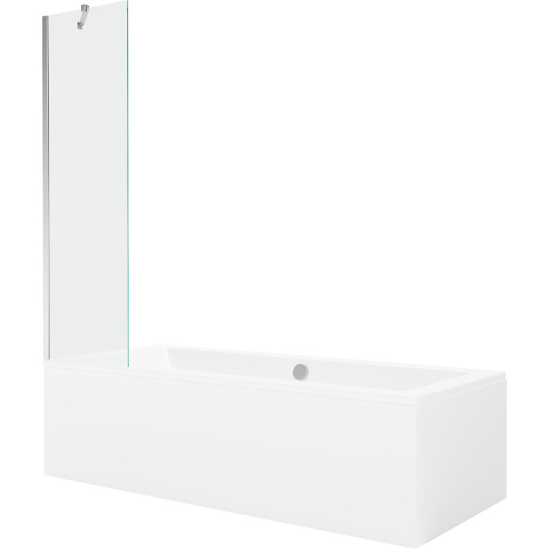 Mexen Cube obdĺžniková vaňa 170 x 80 cm s obkladom a jednokrídlovou sprchovou zástenou 50 cm, transparentná, chróm