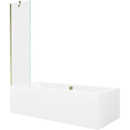 Mexen Cube obdĺžniková vaňa 170 x 80 cm s krytom a 1-krídlovou zástavou 50 cm, transparentná, zlatá
