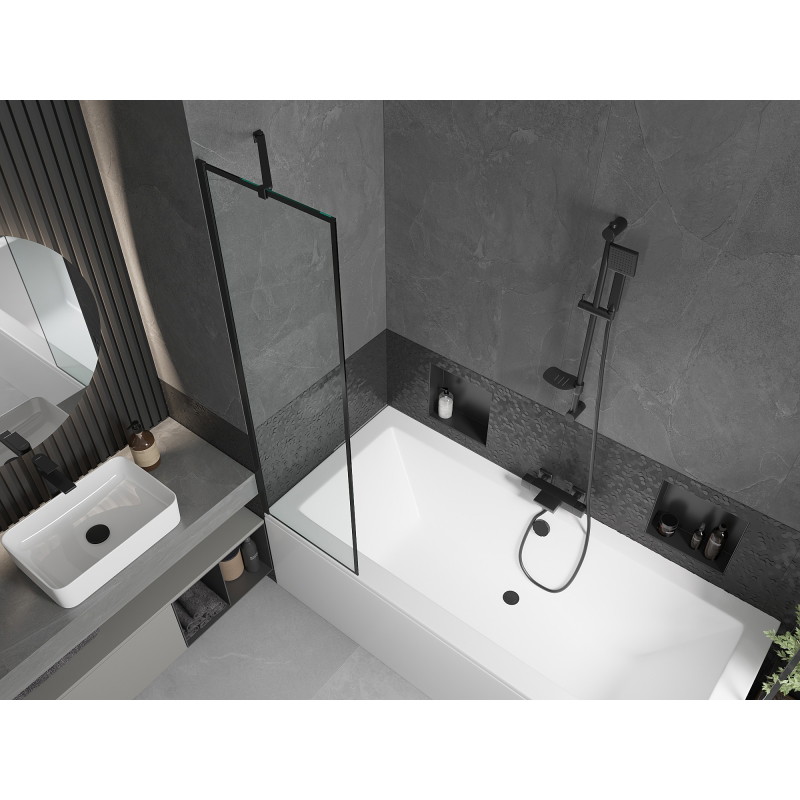 Mexen Cube Pravouhlá vaňa 170 x 80 cm s obložením a 1-krídlovým zástenou 50 cm, čierny vzor - 550517080X9505007070